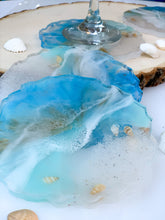 Load image into Gallery viewer, I Sea You- Ocean wave seashells unique, one of a kind, handmade resin coaster set for drink, display. Holiday gift. Gift for her