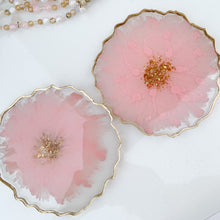 Load image into Gallery viewer, Sweet Pea- handmade unique one of a kind resin coasters set of 2 for holiday gift, gift for her, drink coaster, light dusty pink resin coasters, wedding gift, holiday gift, resin art