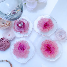 Load image into Gallery viewer, Fresh Cut- Fairy Tale- pink unique, one of a kind, handmade flower resin coaster for drink, display. Holiday gift. Gift for her