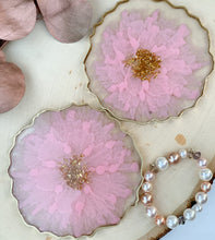 Load image into Gallery viewer, Sweet Pea- handmade unique one of a kind resin coasters set of 2 for holiday gift, gift for her, drink coaster, light dusty pink resin coasters, wedding gift, holiday gift, resin art