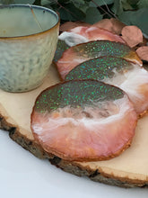 Load image into Gallery viewer, Rosy Cozy- Beautiful, unique, one of a kind, handmade pink flower rose resin coaster set of 4 for drink, display. Holiday gift. Gift for her. Wedding gift. Birthday gift