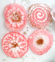 Load image into Gallery viewer, back-Beautiful, unique, one of a kind, handmade pink resin coaster for your drink. Holiday gift for her.