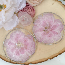 Load image into Gallery viewer, Dancing Lilac- light purple, pink, silver unique, one of a kind, handmade flower resin coasters for drink, display. Holiday gift. Gift for her