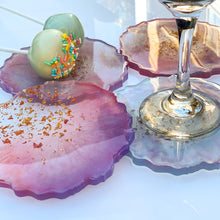 Load image into Gallery viewer, Fairy Tale- iridescent pink purple blue unique, one of a kind, handmade resin coaster for drink, display. Holiday gift. Gift for her