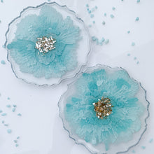 Load image into Gallery viewer, light blue handmade unique one of a kind resin coasters for holiday gift, gift for her, drink coaster