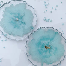 Load image into Gallery viewer, light blue handmade unique one of a kind resin coasters for holiday gift, gift for her, drink coaster