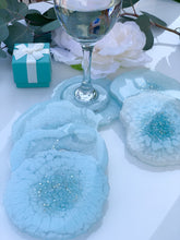 Load image into Gallery viewer, Powder Blue- Beautiful, unique, one of a kind, handmade light blue resin coaster set of 6 for drink, display. Holiday gift. Gift for her