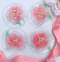 Load image into Gallery viewer, Wispy Rose- handmade unique one of a kind Rose flower resin coasters set of 4 for holiday gift, gift for her, drink coaster, wedding gift, holiday gift, resin art, jewelry tray, jewelry display