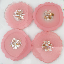 Load image into Gallery viewer, Dusty Rose-dusty pink unique, one of a kind, handmade resin coasters with sea shells for drink, display. Holiday gift. Gift for her