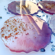 Load image into Gallery viewer, Fairy Tale- iridescent pink purple blue gold unique, one of a kind, handmade resin coaster for drink, display. Holiday gift. Gift for her
