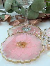 Load image into Gallery viewer, Sweet Pea- handmade unique one of a kind resin coasters set of 2 for holiday gift, gift for her, drink coaster, light dusty pink resin coasters, wedding gift, holiday gift, resin art
