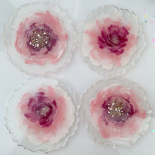 Load image into Gallery viewer, back-Sweet Peonies- handmade unique one of a kind Rose flower resin coasters set of 4 for holiday gift, gift for her, drink coaster, light dusty pink resin coasters, wedding gift, holiday gift, resin art
