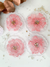 Load image into Gallery viewer, Rosy Cozy- Beautiful, unique, one of a kind, handmade pink flower rose resin coaster set of 4 for drink, display. Holiday gift. Gift for her. Wedding gift. Birthday gift