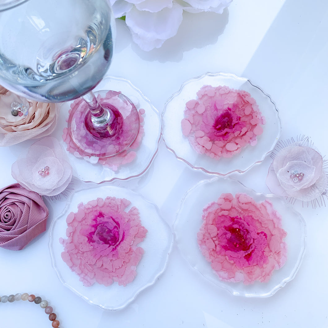 Fresh Cut- Fairy Tale- pink unique, one of a kind, handmade flower resin coaster for drink, display. Holiday gift. Gift for her