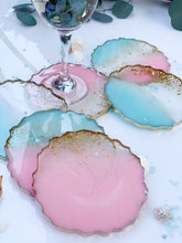 Load image into Gallery viewer, Cotton Candy- pink blue gold unique, one of a kind, handmade resin coaster for drink. Gift for her, table display.
