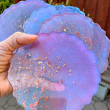 Load image into Gallery viewer, Fairy Tale- iridescent pink purple blue unique, one of a kind, handmade resin coaster for drink, display. Holiday gift. Gift for her
