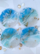 Load image into Gallery viewer, I Sea You- Ocean wave seashells unique, one of a kind, handmade  resin coaster set for drink, display. Holiday gift. Gift for her
